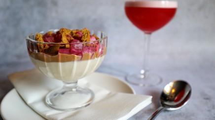 Rhubarb panna cotta & elderflower sour