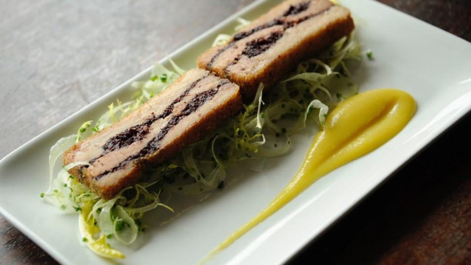 Pork belly with apple purée
